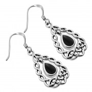 Black Onyx Drop Silver Celtic Knot Earrings - e306